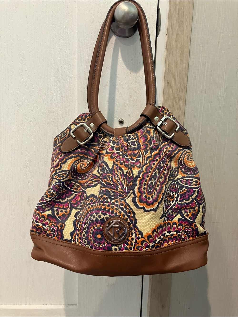 Relic Multicolor Paisley Shoulder Bag with Brown Trim